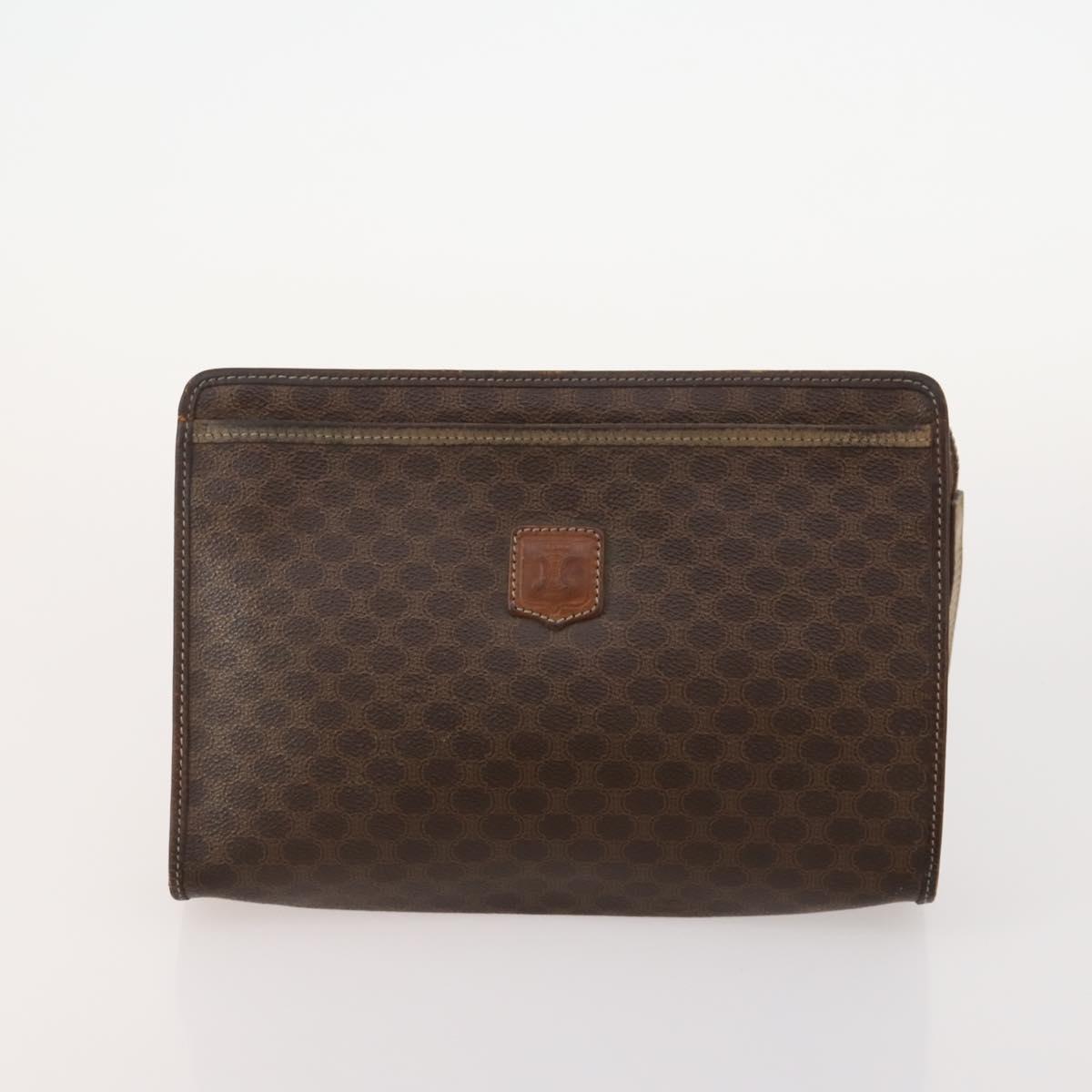 CELINE Macadam Canvas Clutch Bag PVC 6 Set Brown Beige Auth 181592