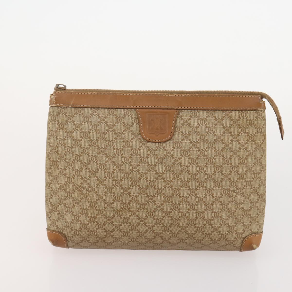 CELINE Macadam Canvas Clutch Bag PVC 6 Set Brown Beige Auth 181592