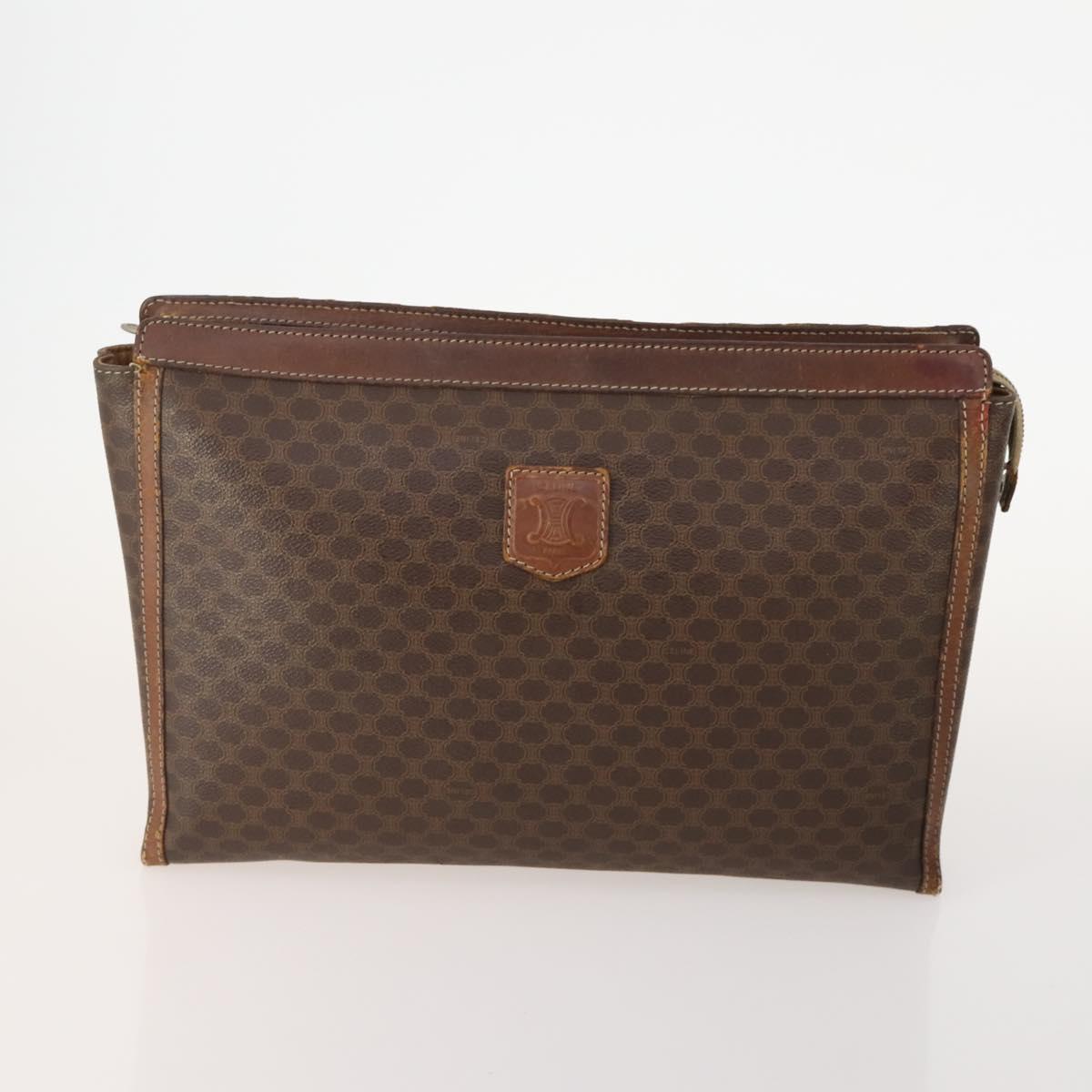 CELINE Macadam Canvas Clutch Bag PVC 6 Set Brown Beige Auth 181592