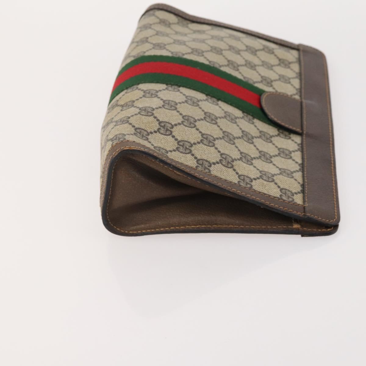 GUCCI GG Supreme Web Sherry Line Clutch Bag PVC 3 Set Beige Navy Auth 181593