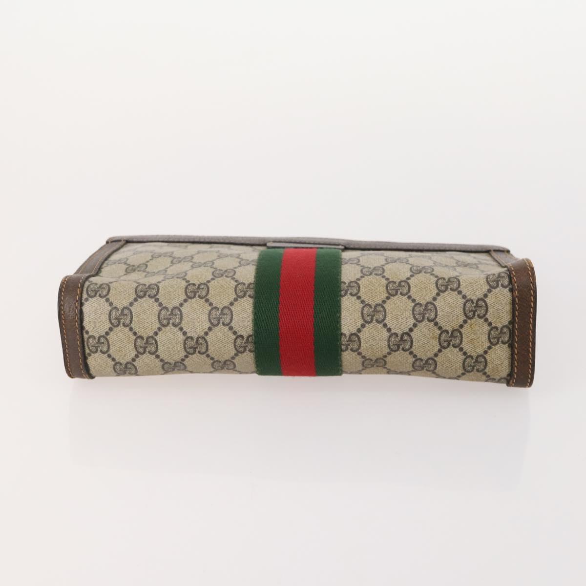 GUCCI GG Supreme Web Sherry Line Clutch Bag PVC 3 Set Beige Navy Auth 181593