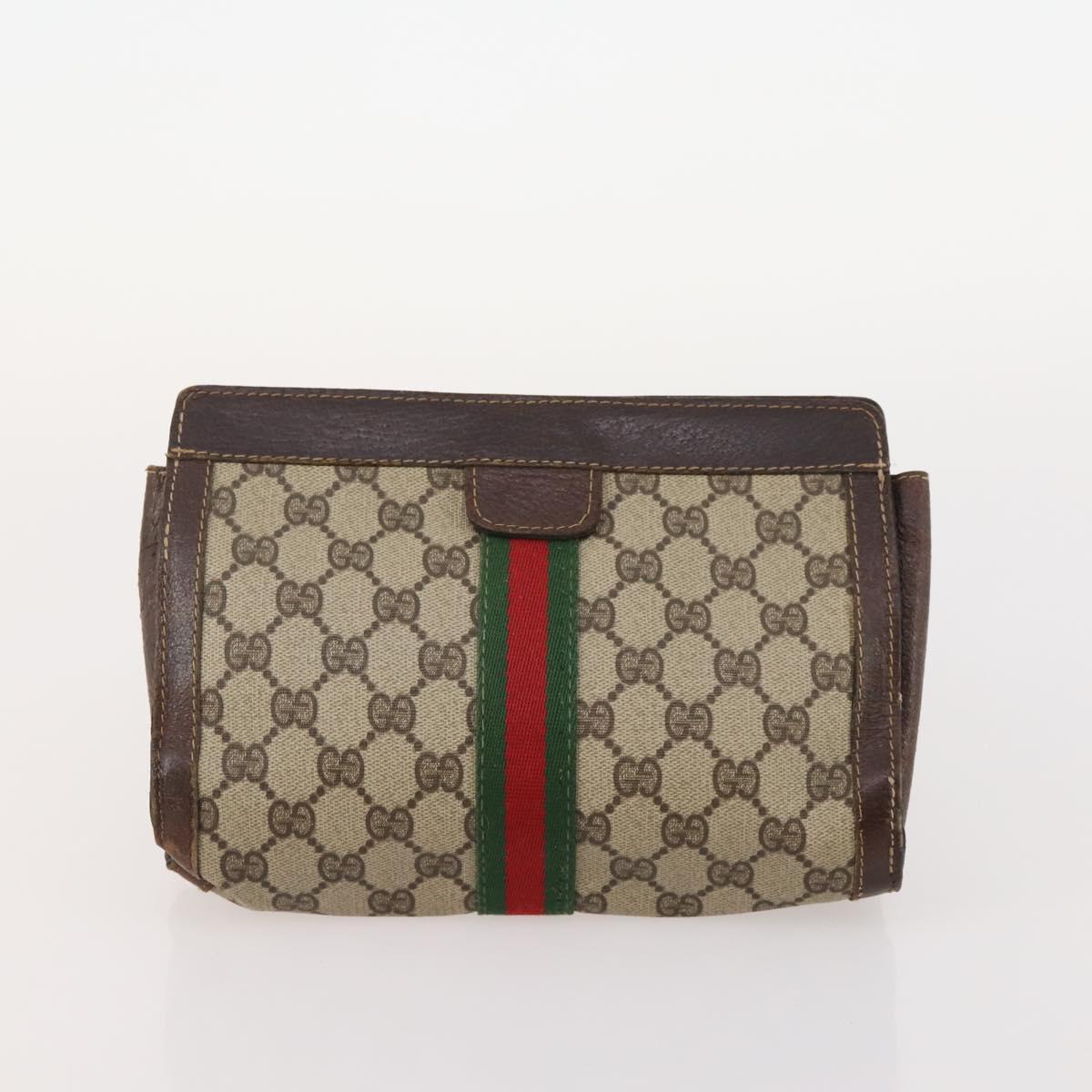 GUCCI GG Supreme Web Sherry Line Clutch Bag PVC 3 Set Beige Navy Auth 181593