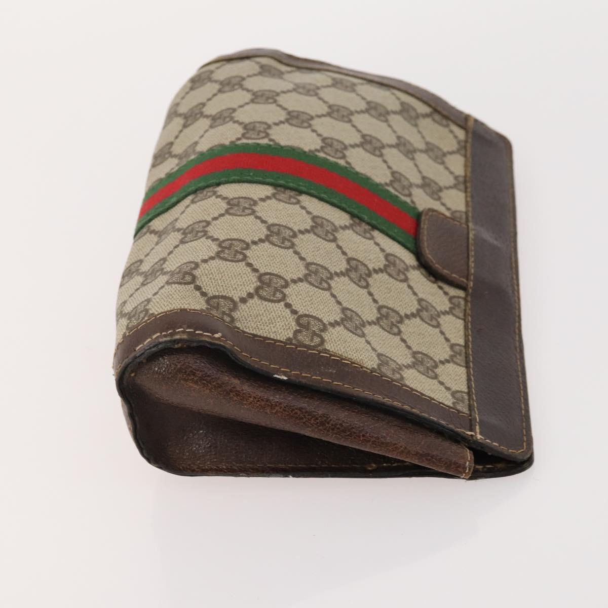 GUCCI GG Supreme Web Sherry Line Clutch Bag PVC 3 Set Beige Navy Auth 181593