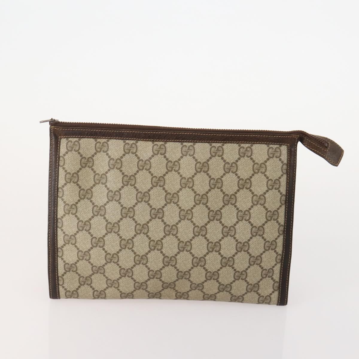 GUCCI GG Supreme Web Sherry Line Clutch Bag PVC 3 Set Beige Navy Auth 181593