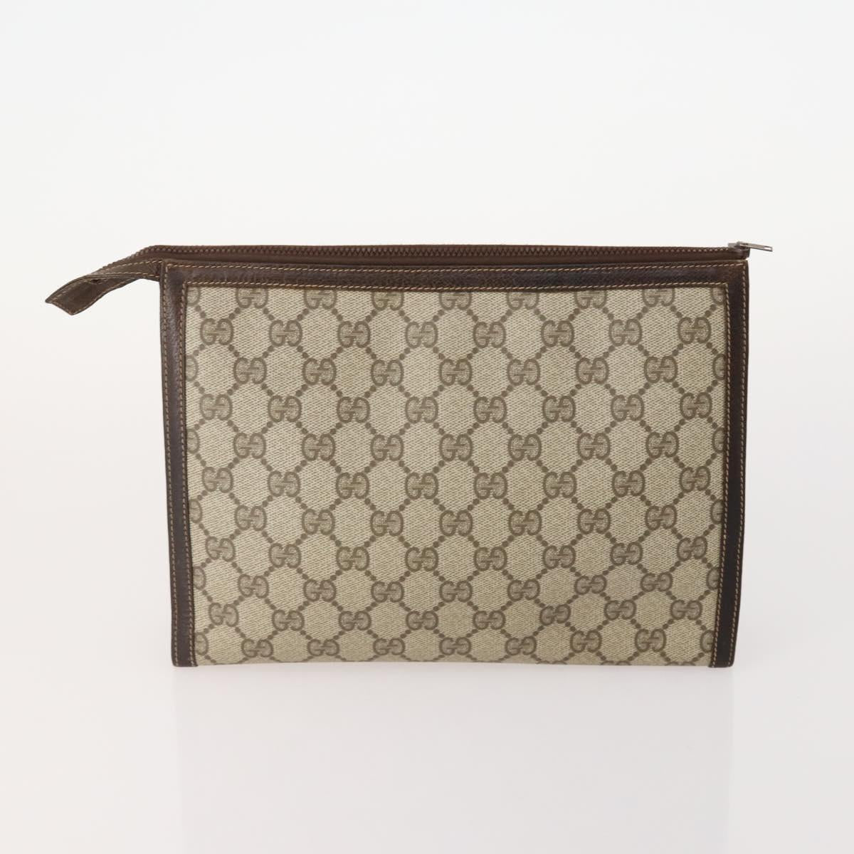 GUCCI GG Supreme Web Sherry Line Clutch Bag PVC 3 Set Beige Navy Auth 181593