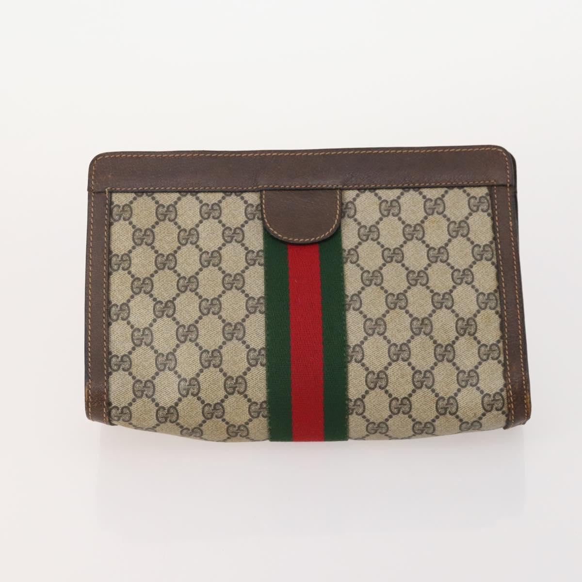 GUCCI GG Supreme Web Sherry Line Clutch Bag PVC 3 Set Beige Navy Auth 181593