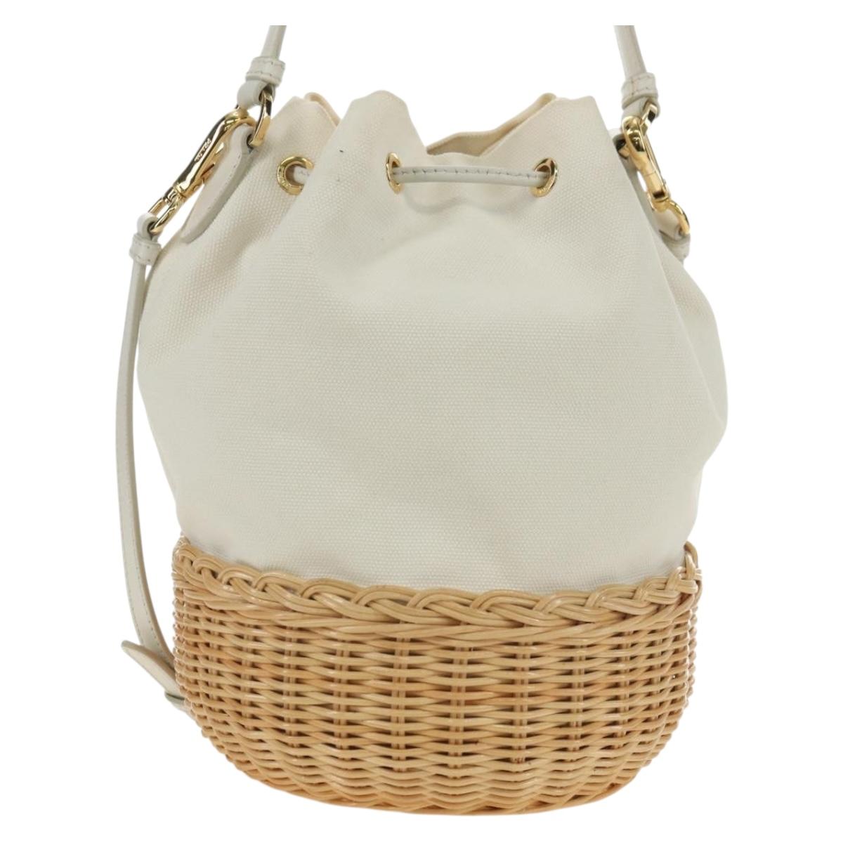 PRADA Wicker Shoulder Bag Rattan 2way Beige Gold Auth 181615V