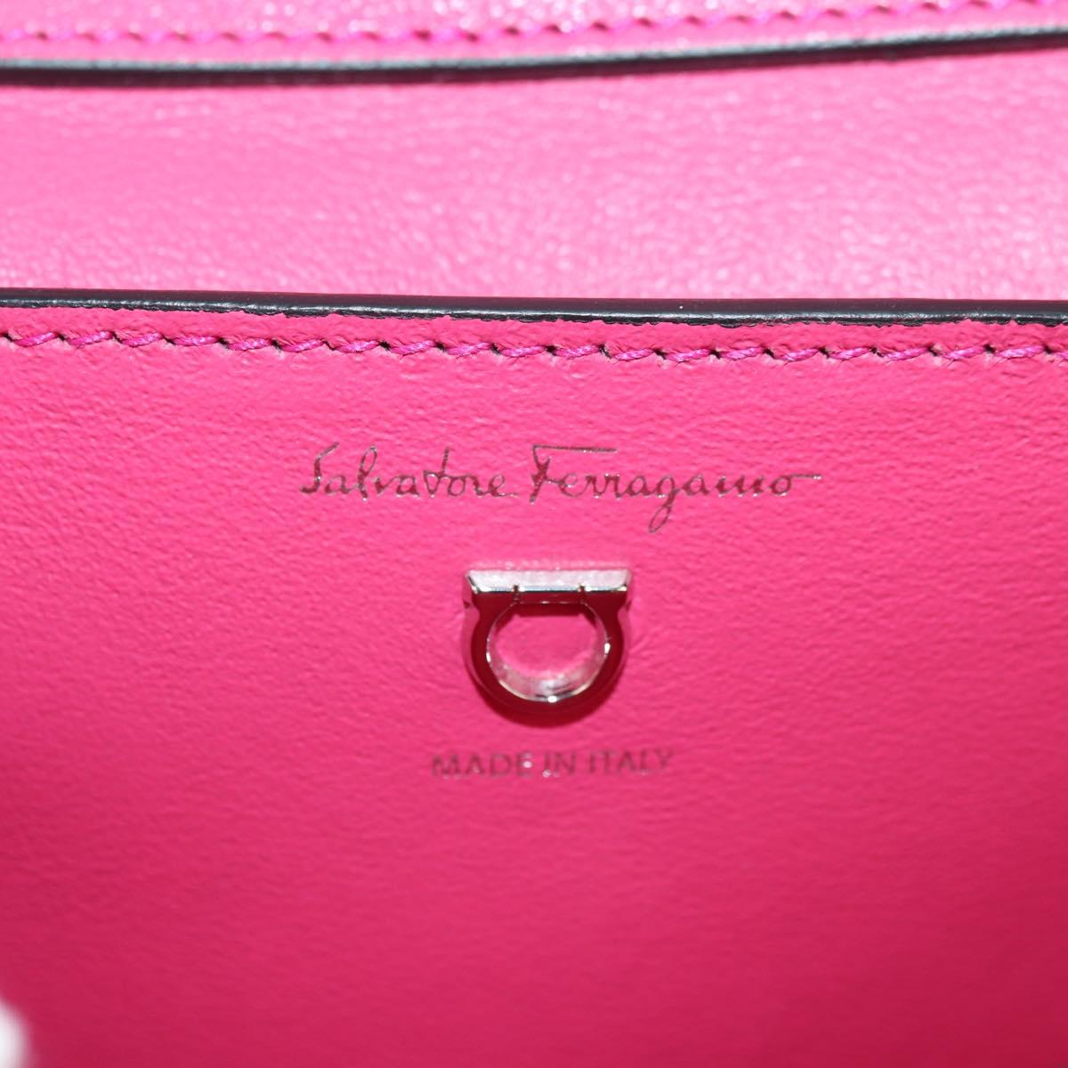 Salvatore Ferragamo Gancini Shoulder Bag Leather Pink Silver Auth 181622V