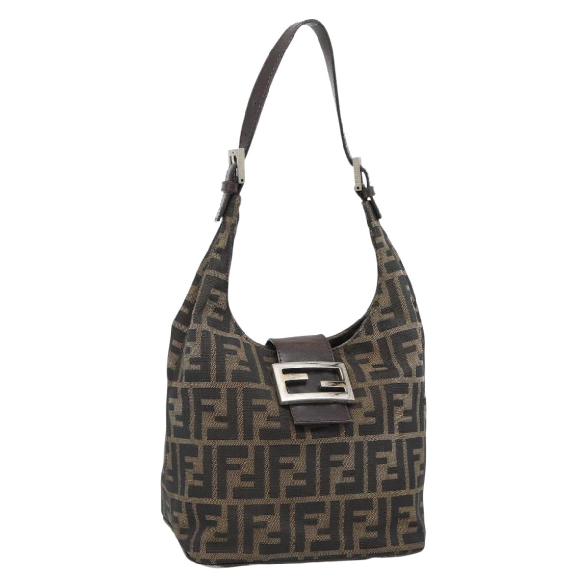 FENDI Zucca Canvas Mamma Baguette Shoulder Bag Black Brown Auth 181633A