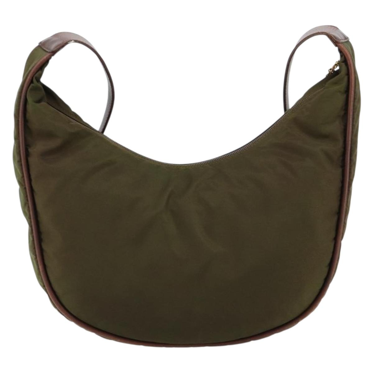 CELINE Circle Shoulder Bag Nylon Khaki Gold Auth 181636