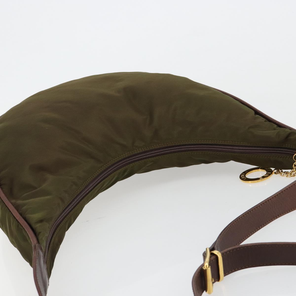 CELINE Circle Shoulder Bag Nylon Khaki Gold Auth 181636