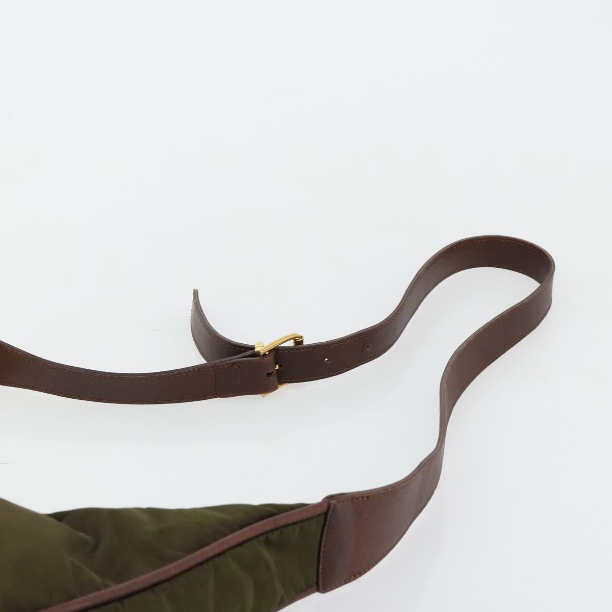 CELINE Circle Shoulder Bag Nylon Khaki Gold Auth 181636