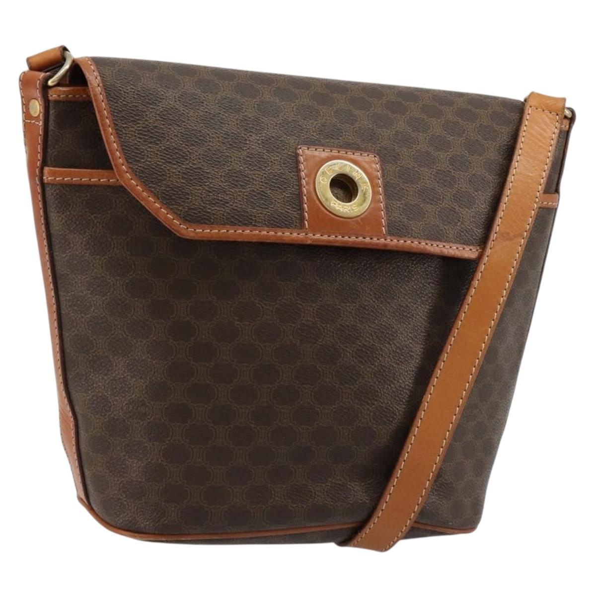 CELINE Macadam Canvas Circle Shoulder Bag PVC Leather Brown Gold Auth 181637A
