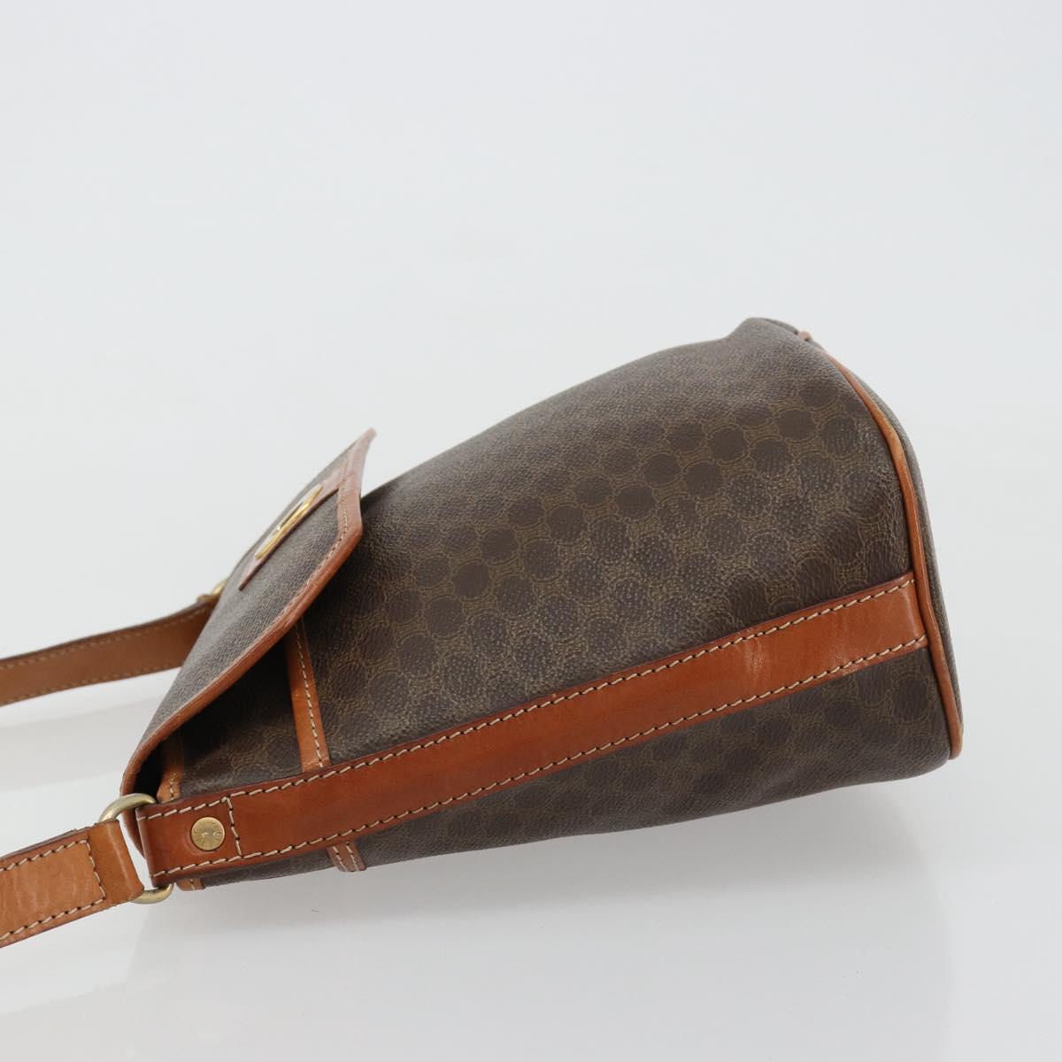CELINE Macadam Canvas Circle Shoulder Bag PVC Leather Brown Gold Auth 181637A