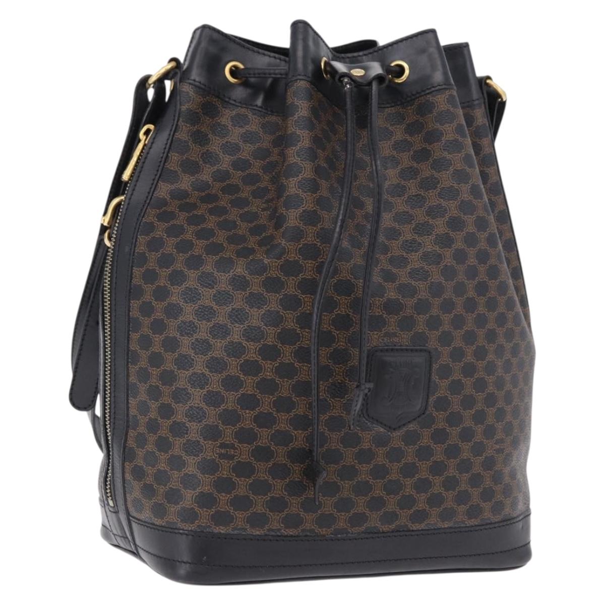 CELINE Macadam Canvas Shoulder Bag PVC Black Gold Auth 181639V