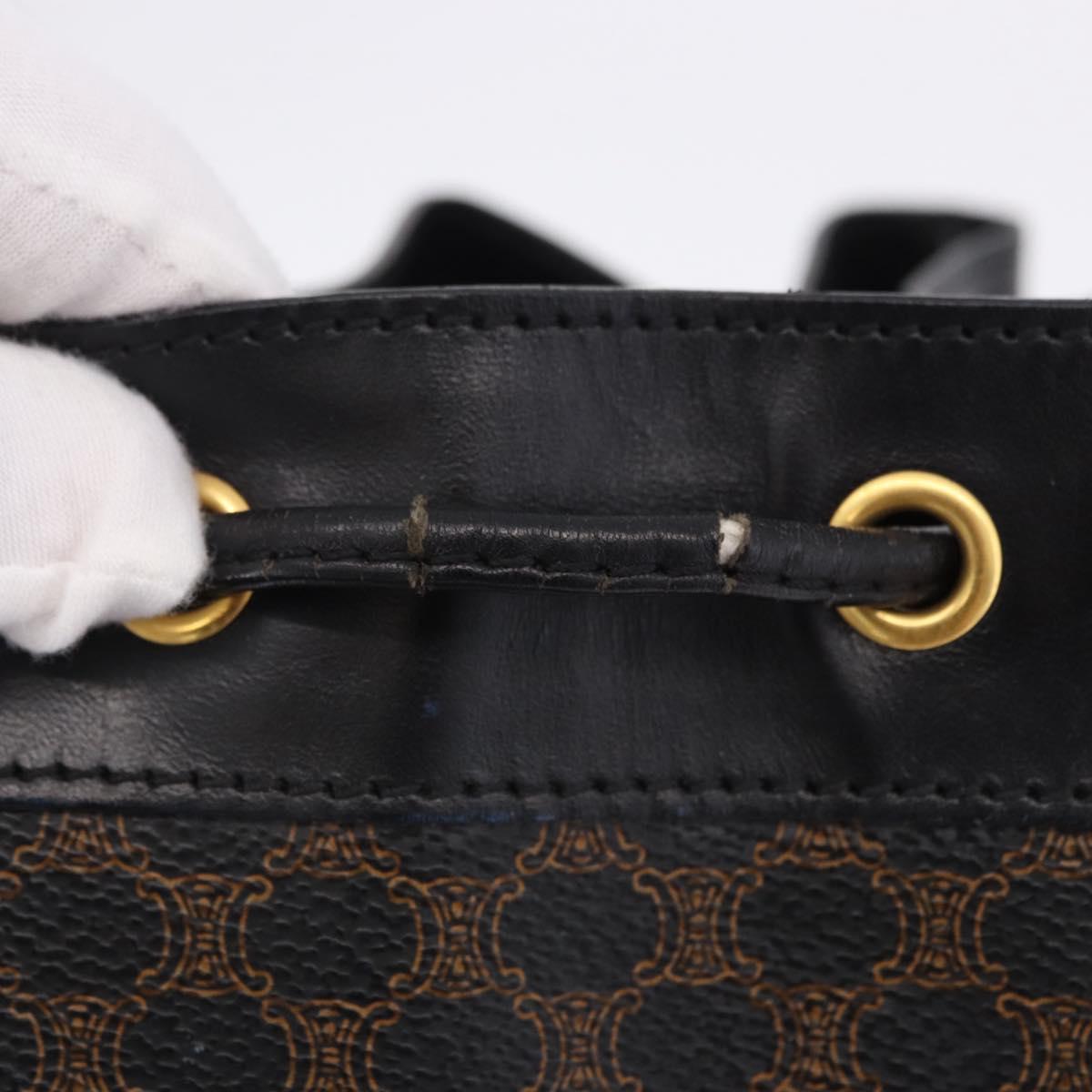 CELINE Macadam Canvas Shoulder Bag PVC Black Gold Auth 181639V