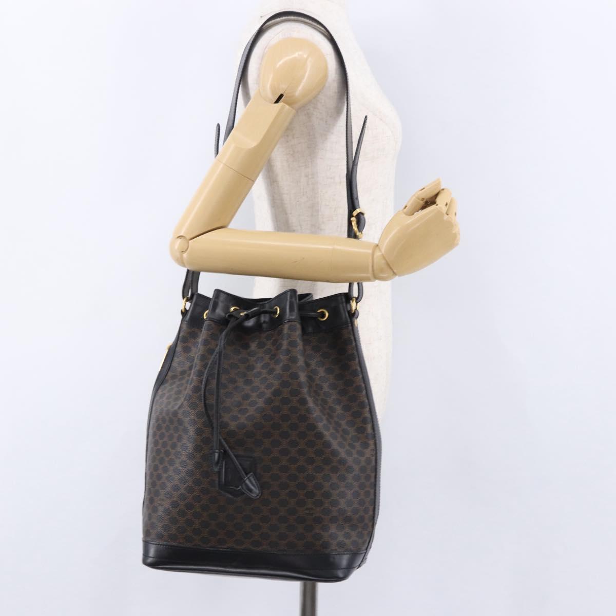 CELINE Macadam Canvas Shoulder Bag PVC Black Gold Auth 181639V