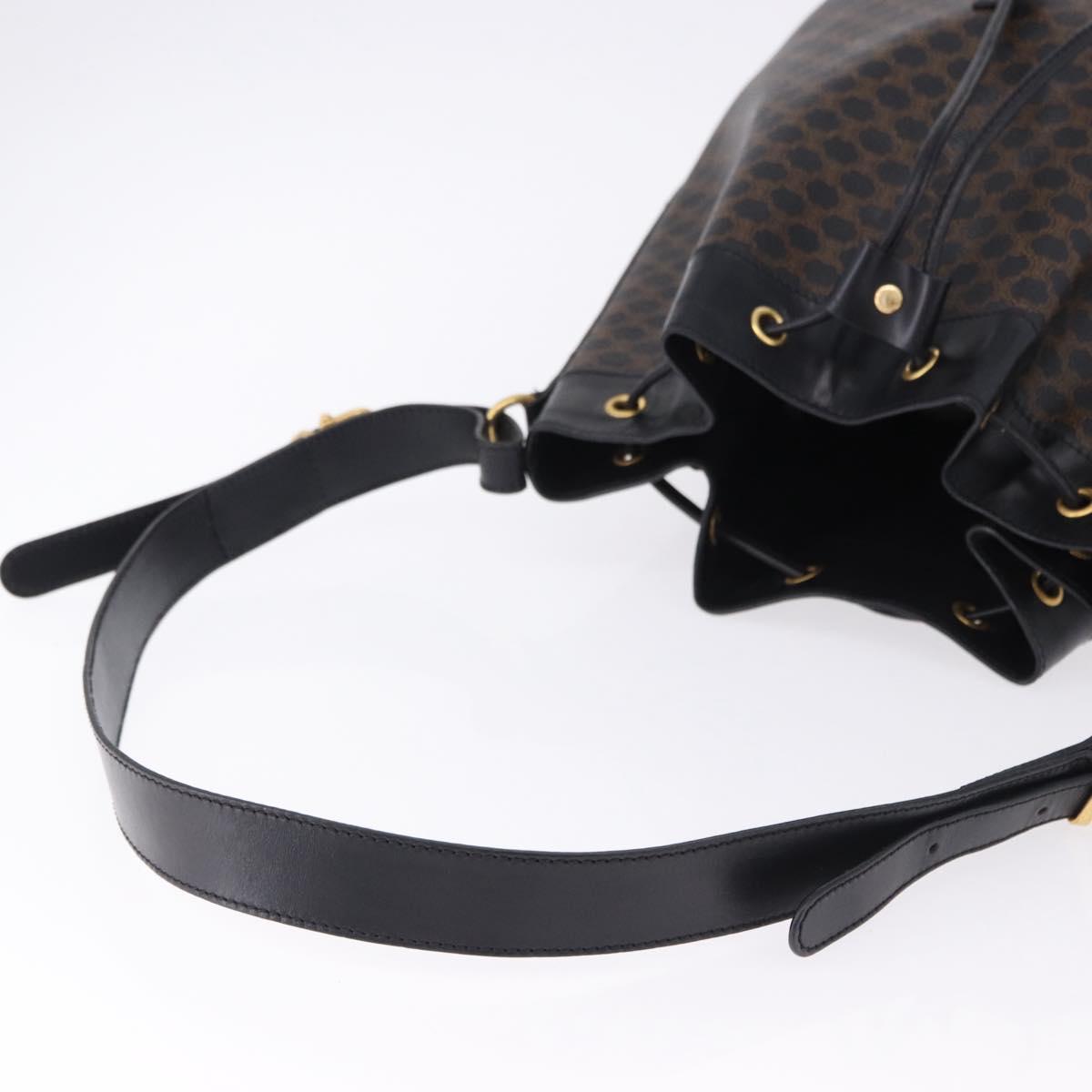 CELINE Macadam Canvas Shoulder Bag PVC Black Gold Auth 181639V