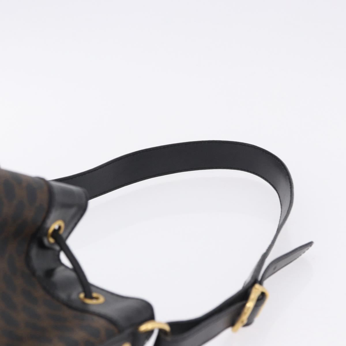 CELINE Macadam Canvas Shoulder Bag PVC Black Gold Auth 181639V