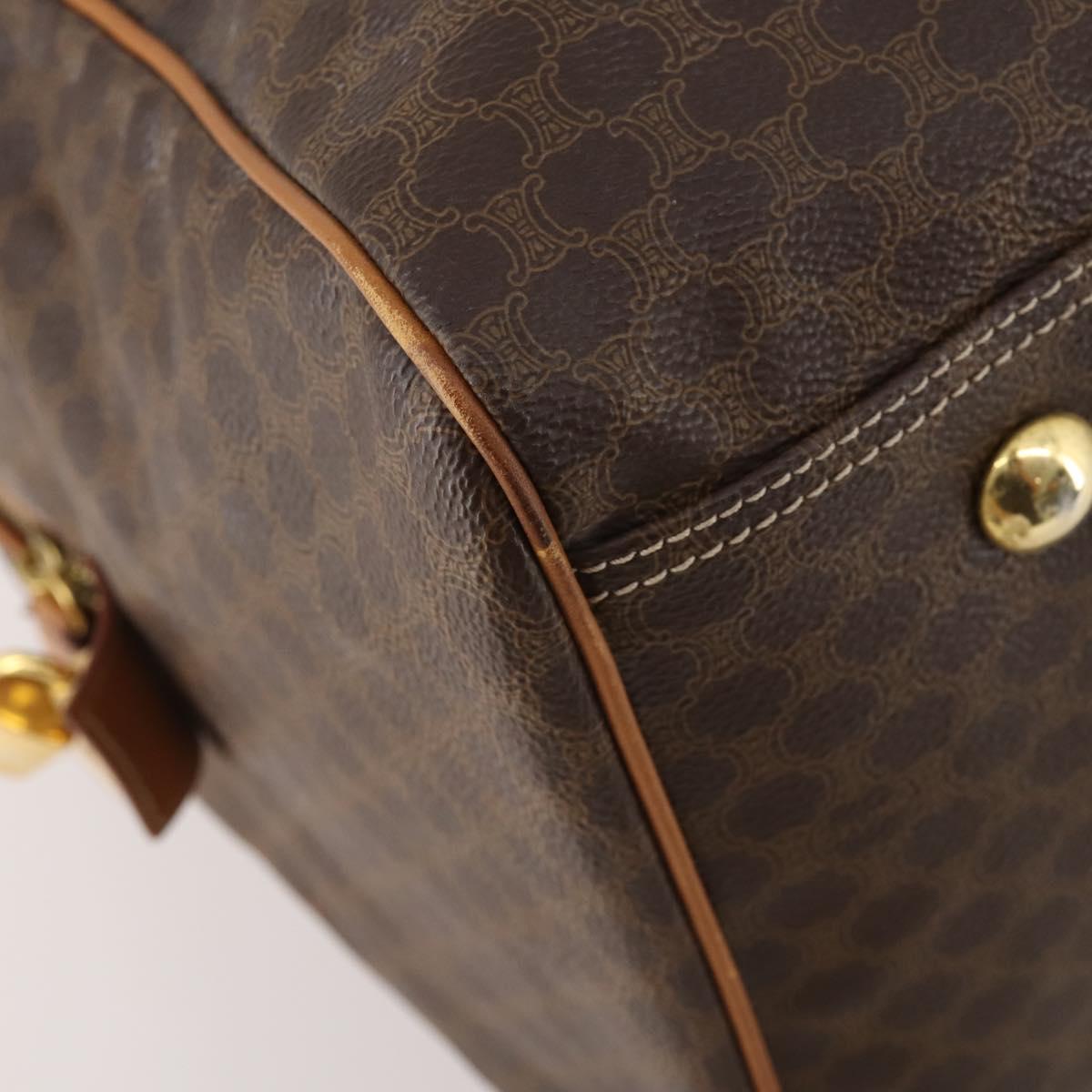 CELINE Macadam Canvas Boston Bag PVC Leather Brown Gold Auth 181642A