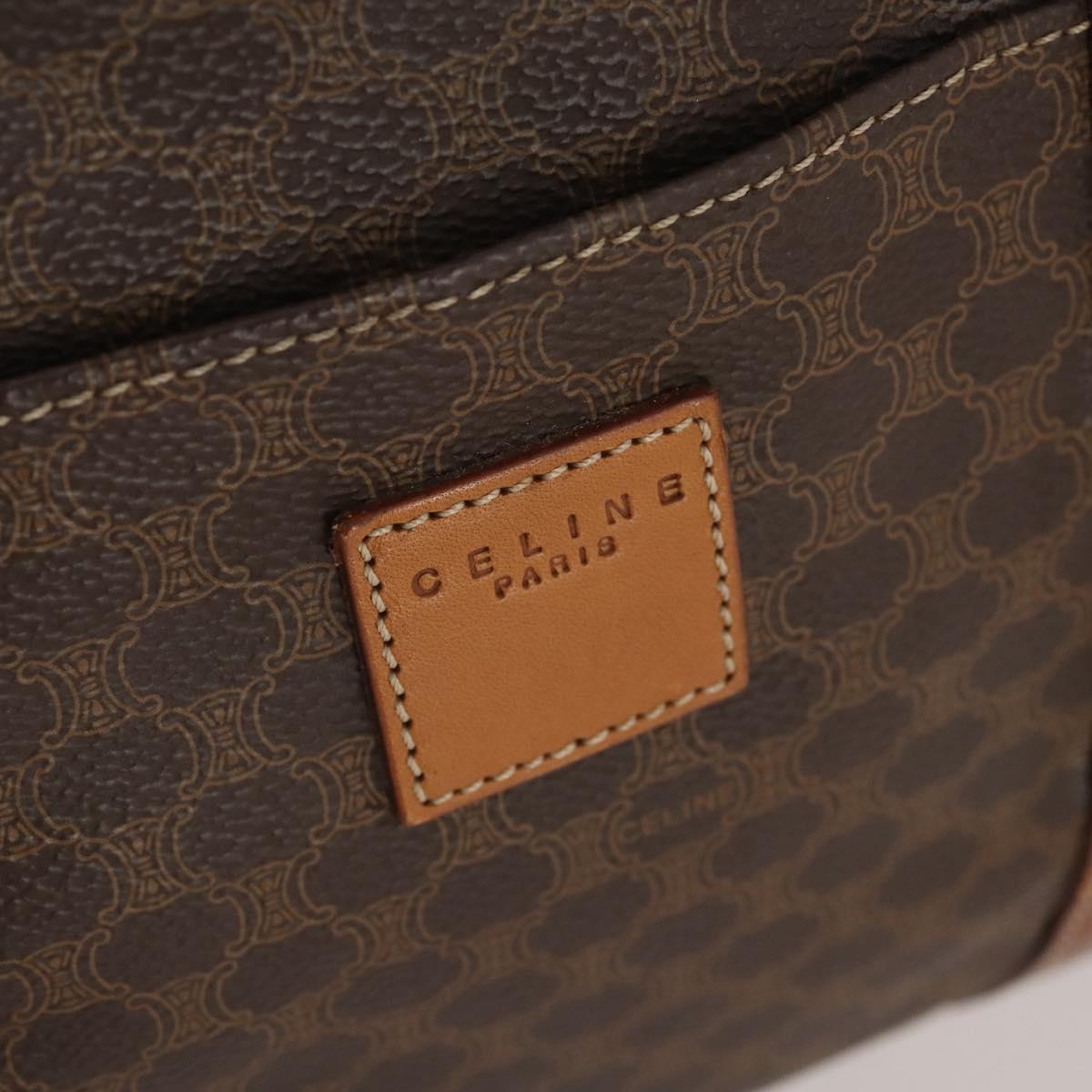 CELINE Macadam Canvas Boston Bag PVC Leather Brown Gold Auth 181642A