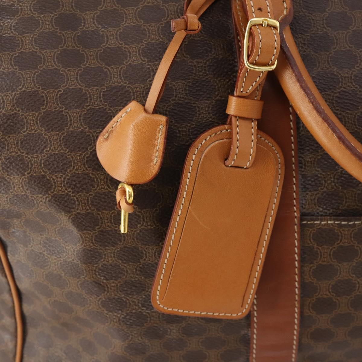 CELINE Macadam Canvas Boston Bag PVC Leather Brown Gold Auth 181642A