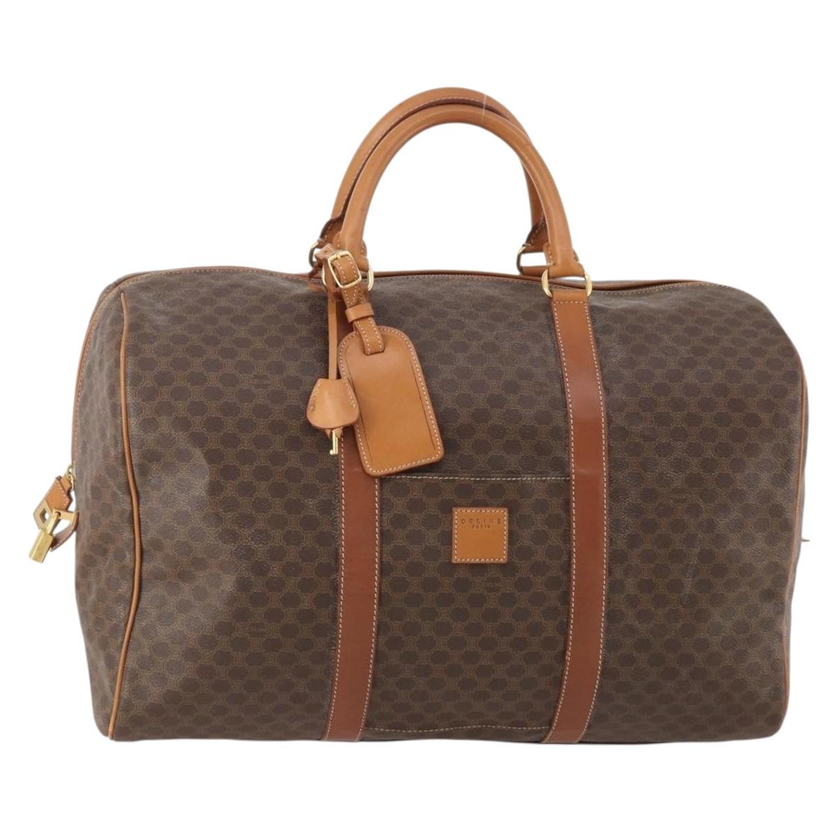 CELINE Macadam Canvas Boston Bag PVC Leather Brown Gold Auth 181642A