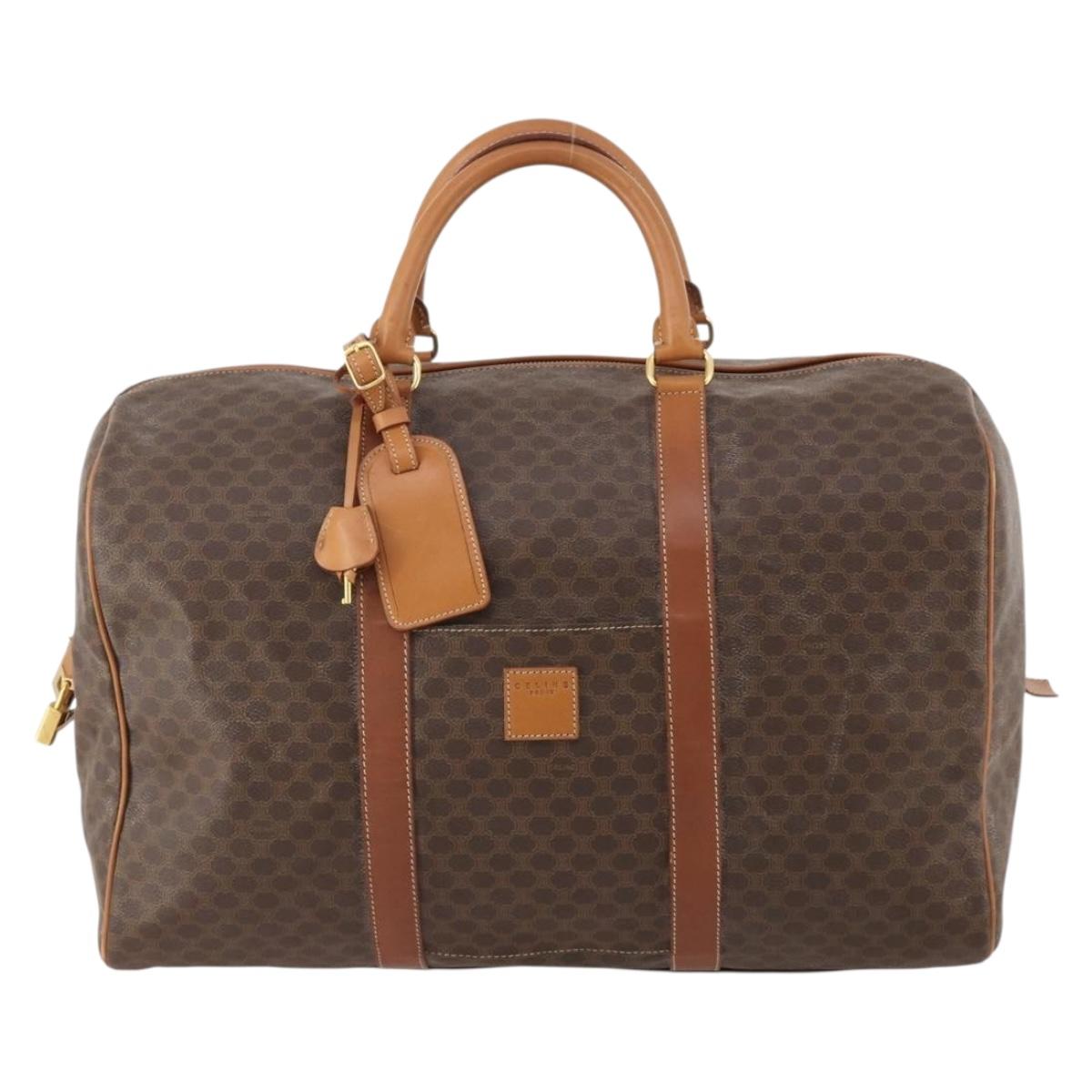 CELINE Macadam Canvas Boston Bag PVC Leather Brown Gold Auth 181642A