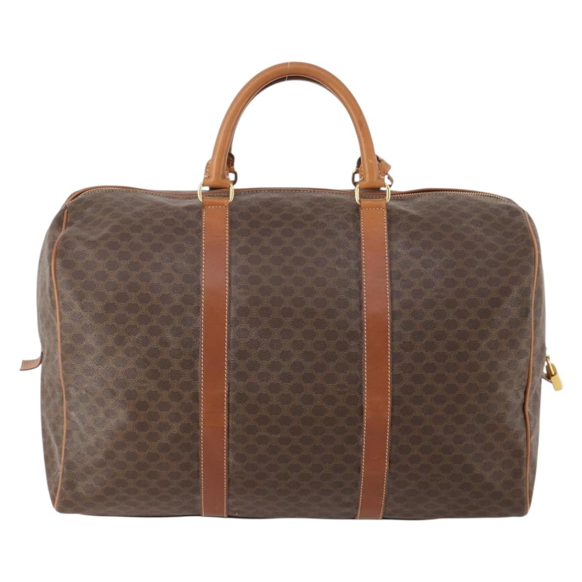 CELINE Macadam Canvas Boston Bag PVC Leather Brown Gold Auth 181642A