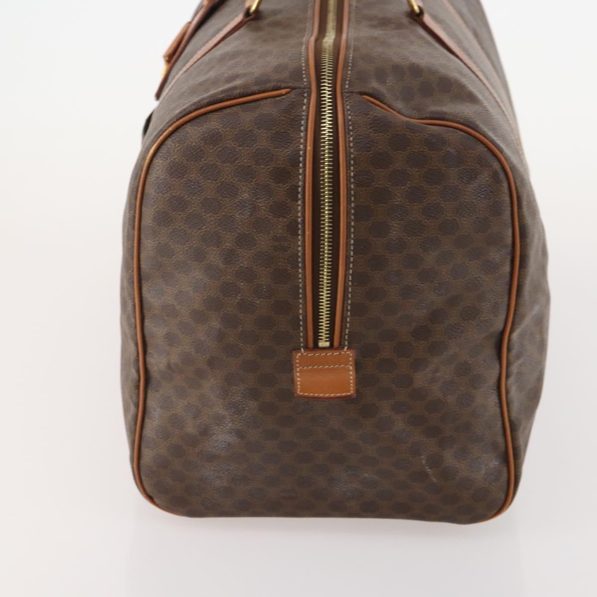 CELINE Macadam Canvas Boston Bag PVC Leather Brown Gold Auth 181642A