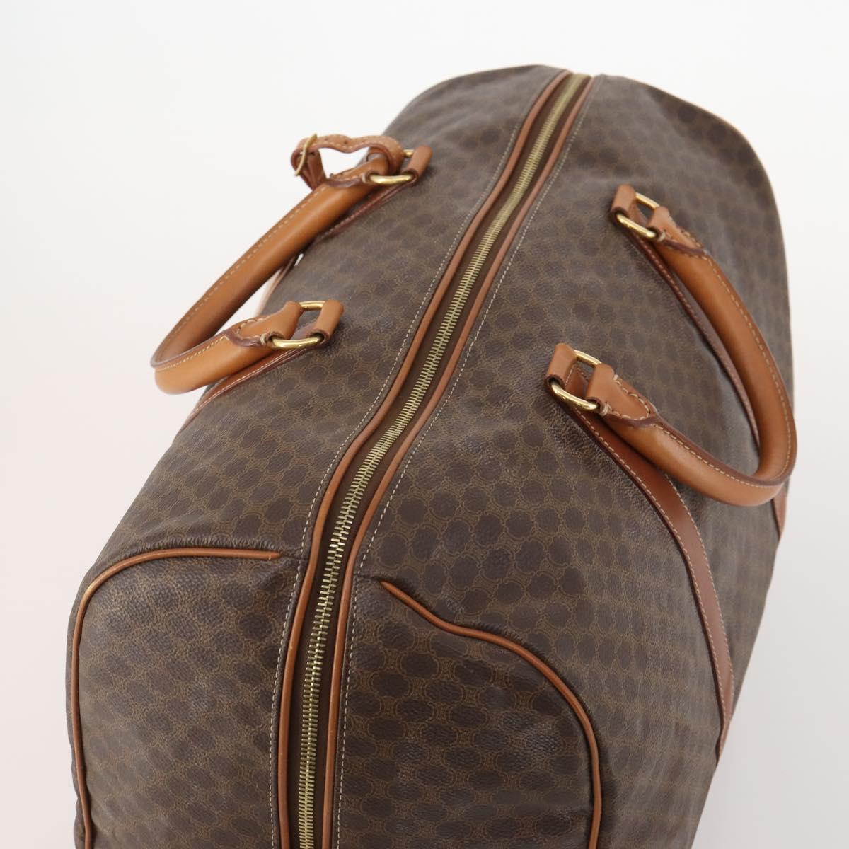 CELINE Macadam Canvas Boston Bag PVC Leather Brown Gold Auth 181642A