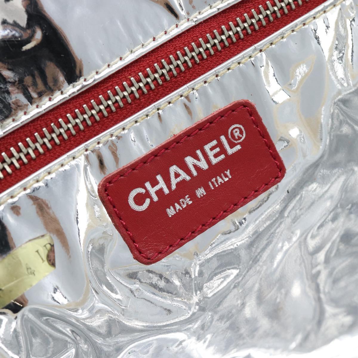 CHANEL Choco Bar Chain Tote Bag No5 Canvas Ivory Silver CC Auth 181646A