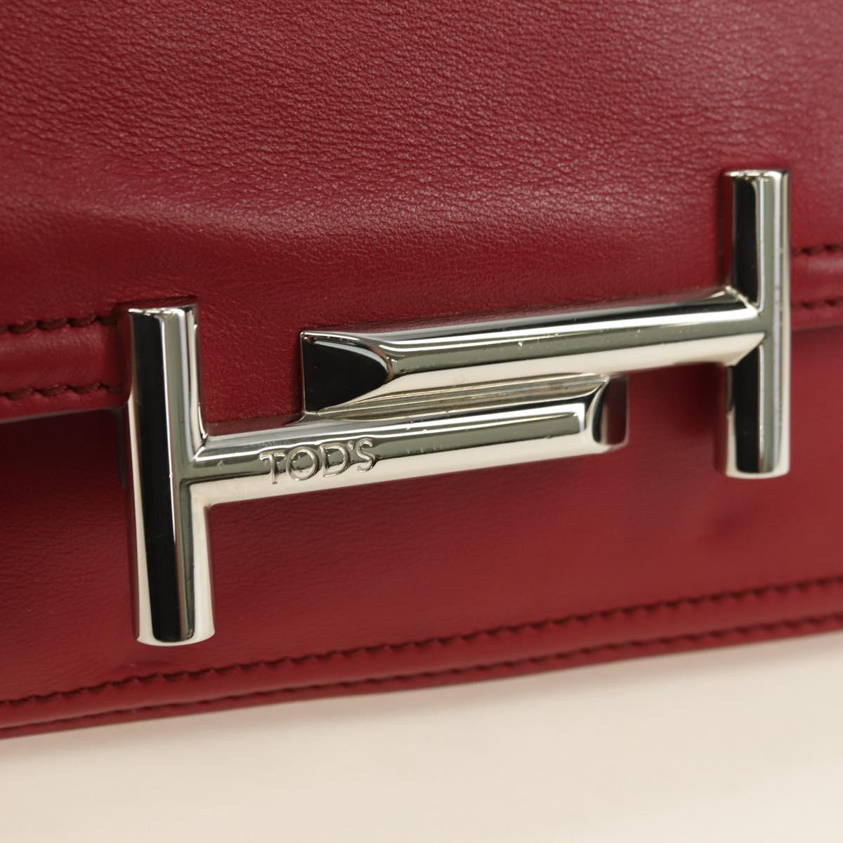 TOD’S Shoulder Bag Leather Red Silver Auth 181649V