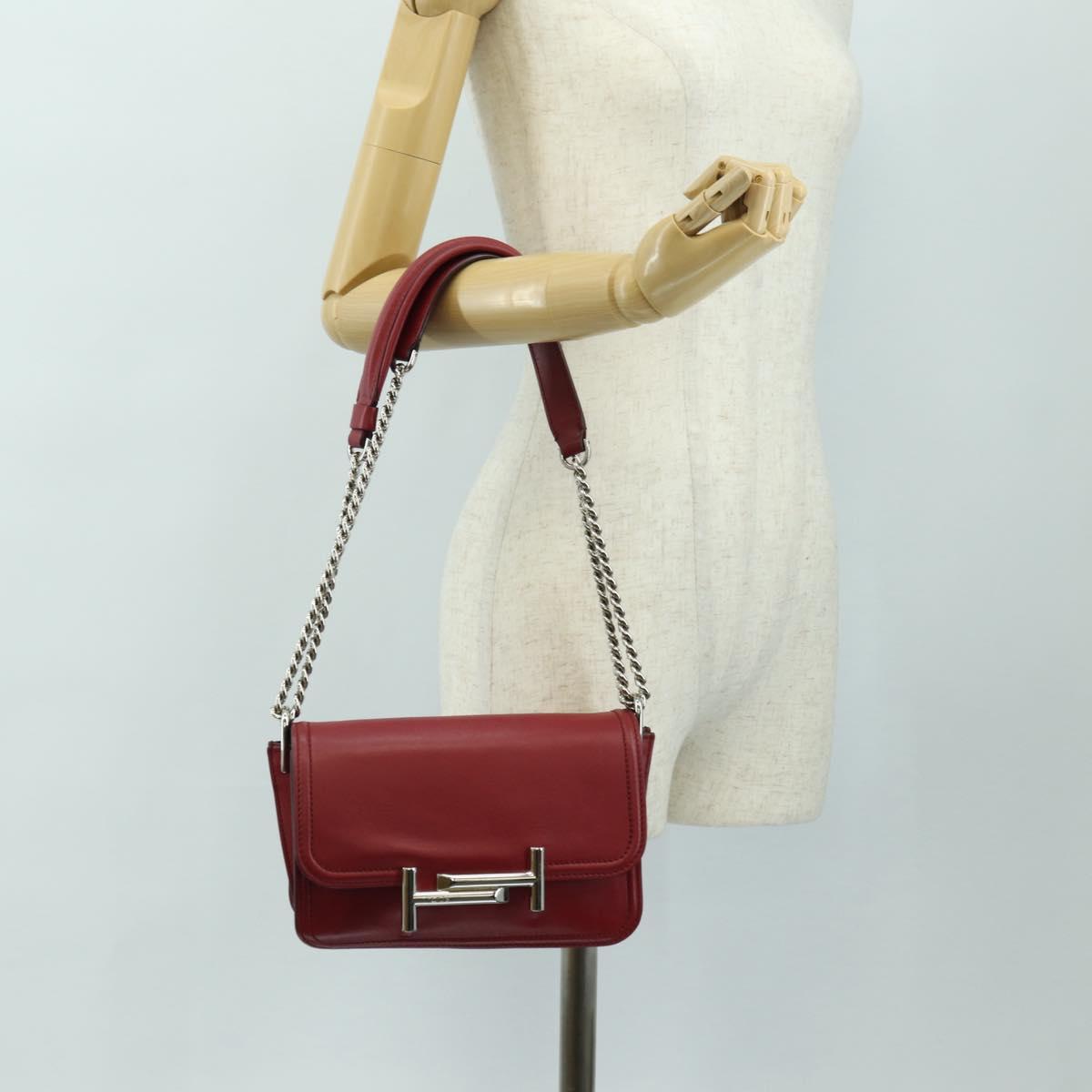 TOD’S Shoulder Bag Leather Red Silver Auth 181649V