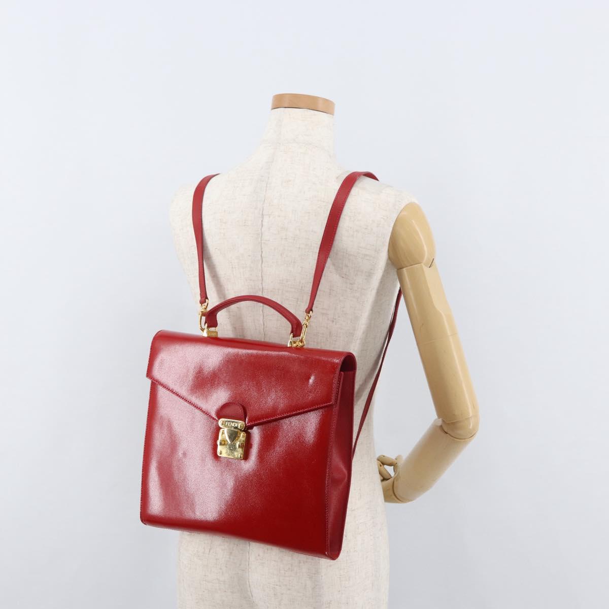 FENDI Backpack Leather 2way Red Gold Auth 181655A
