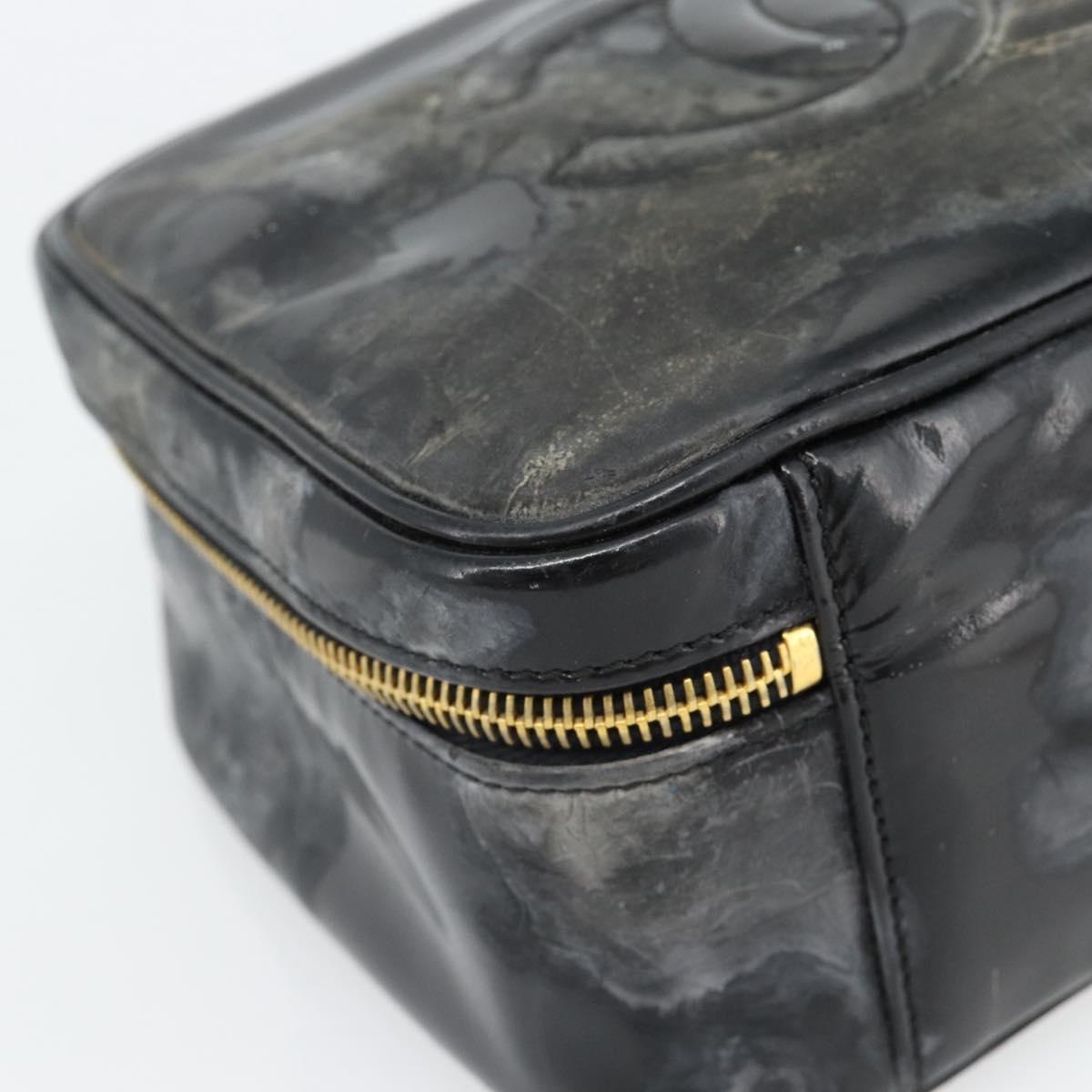 CHANEL COCO Mark Vanity Hand Bag Patent leather Black Gold CC Auth 181661