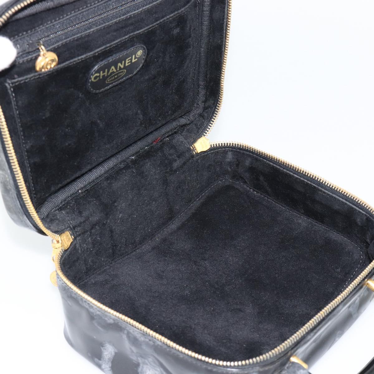 CHANEL COCO Mark Vanity Hand Bag Patent leather Black Gold CC Auth 181661