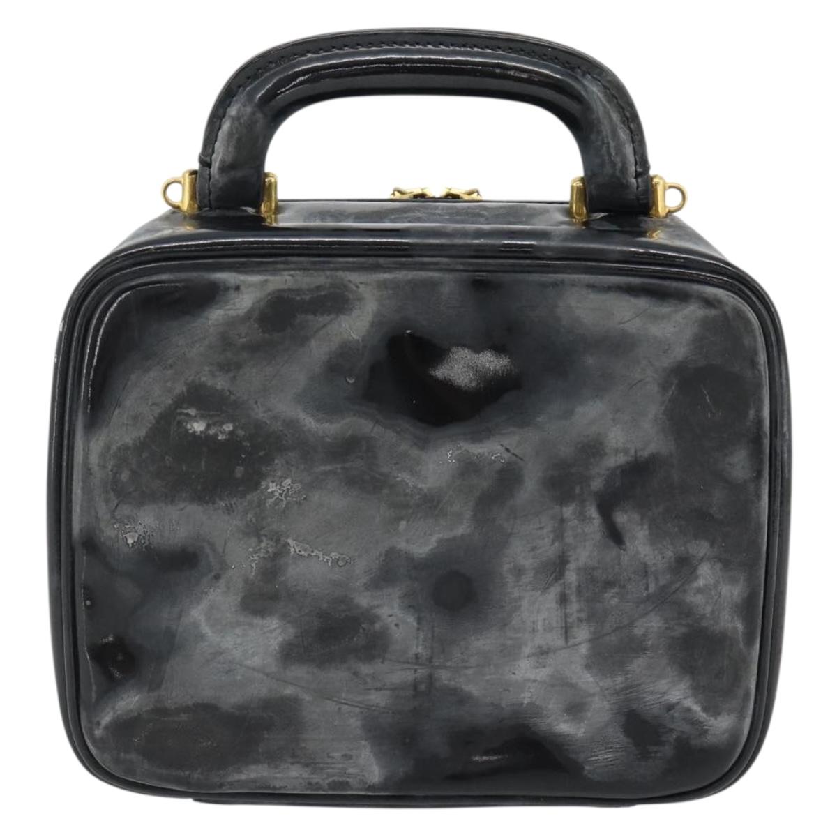 CHANEL COCO Mark Vanity Hand Bag Patent leather Black Gold CC Auth 181661