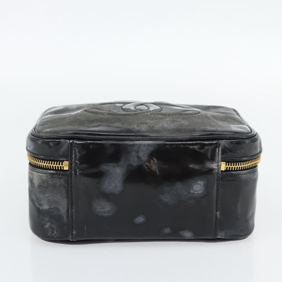 CHANEL COCO Mark Vanity Hand Bag Patent leather Black Gold CC Auth 181661