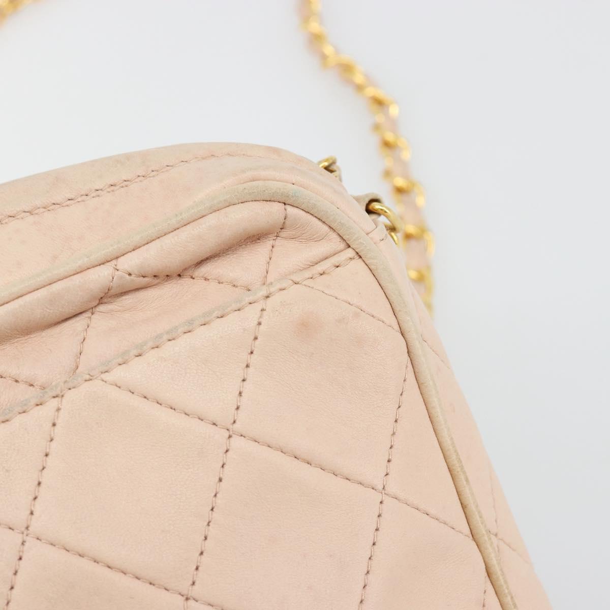 CHANEL Matelasse Chain Shoulder Bag Lamb Skin Pink Gold CC Auth 181663A