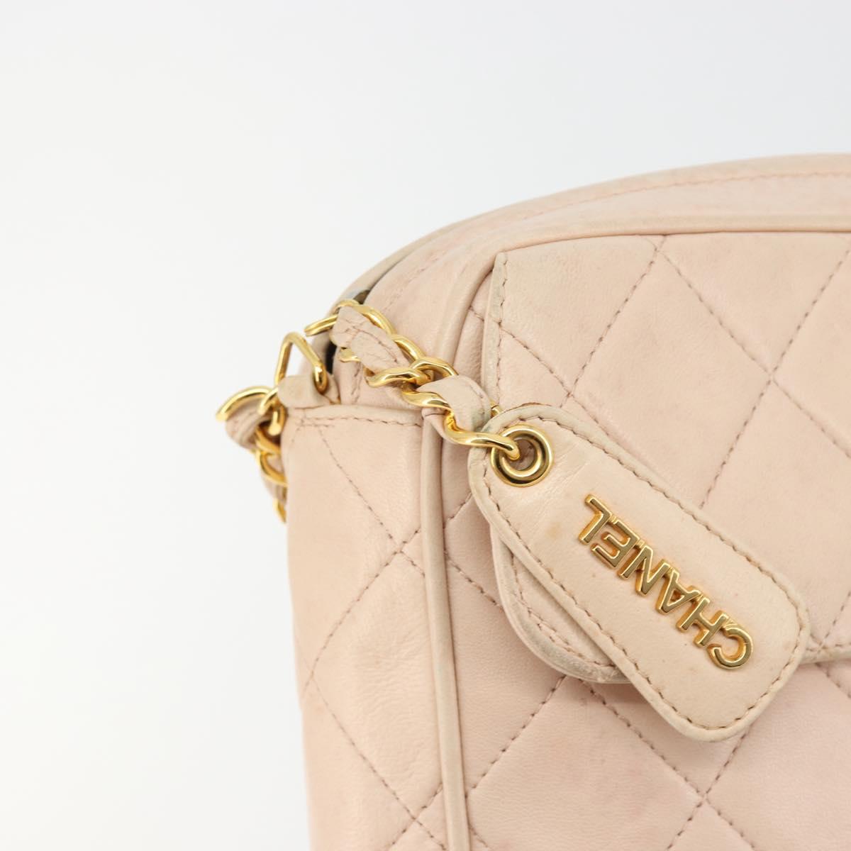 CHANEL Matelasse Chain Shoulder Bag Lamb Skin Pink Gold CC Auth 181663A