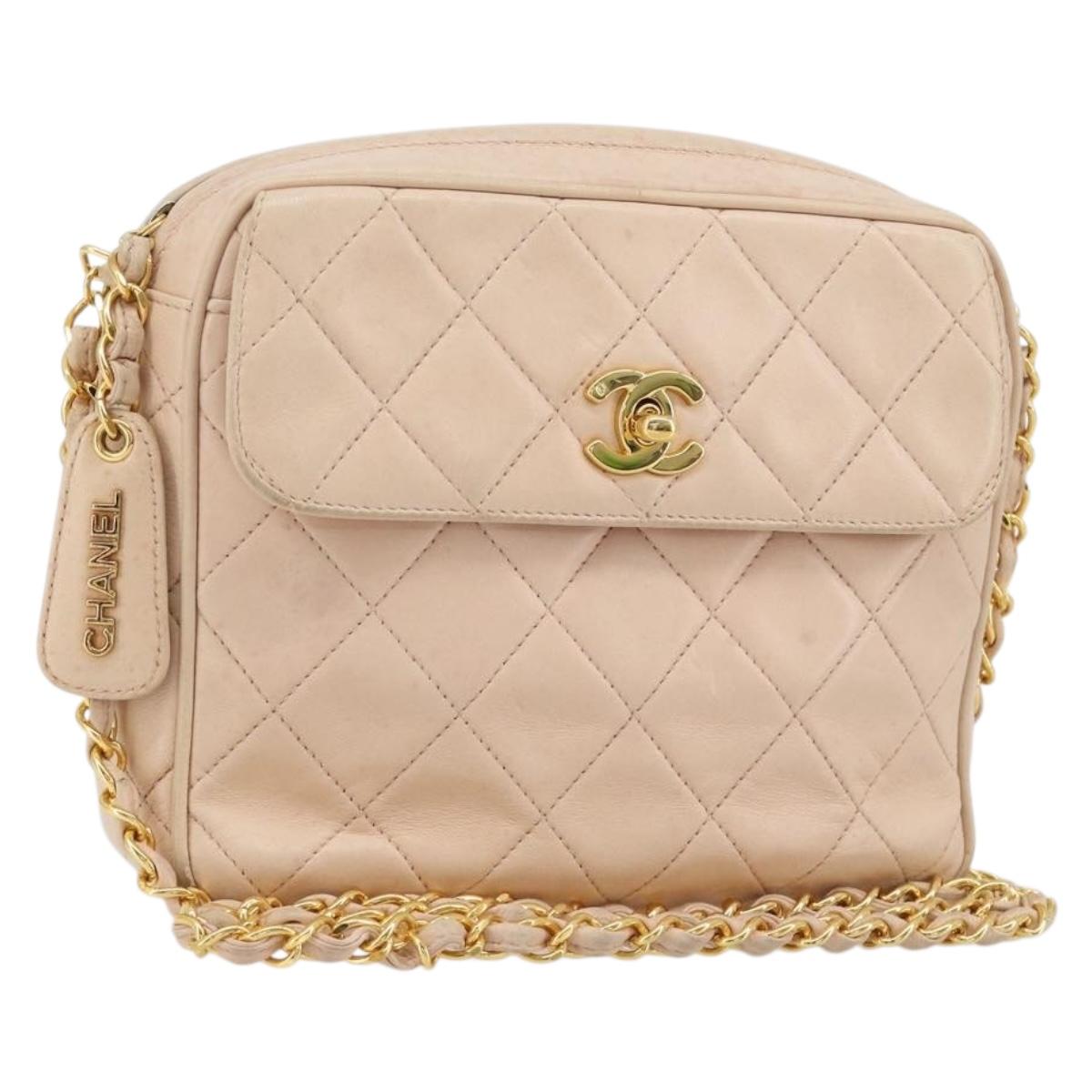 CHANEL Matelasse Chain Shoulder Bag Lamb Skin Pink Gold CC Auth 181663A