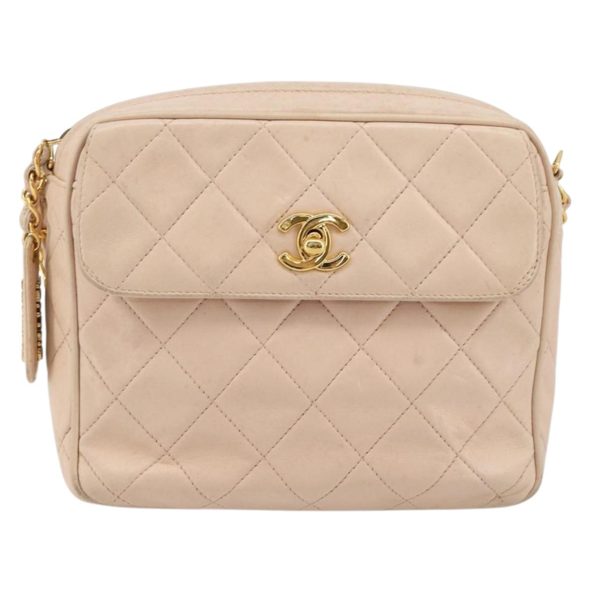 CHANEL Matelasse Chain Shoulder Bag Lamb Skin Pink Gold CC Auth 181663A