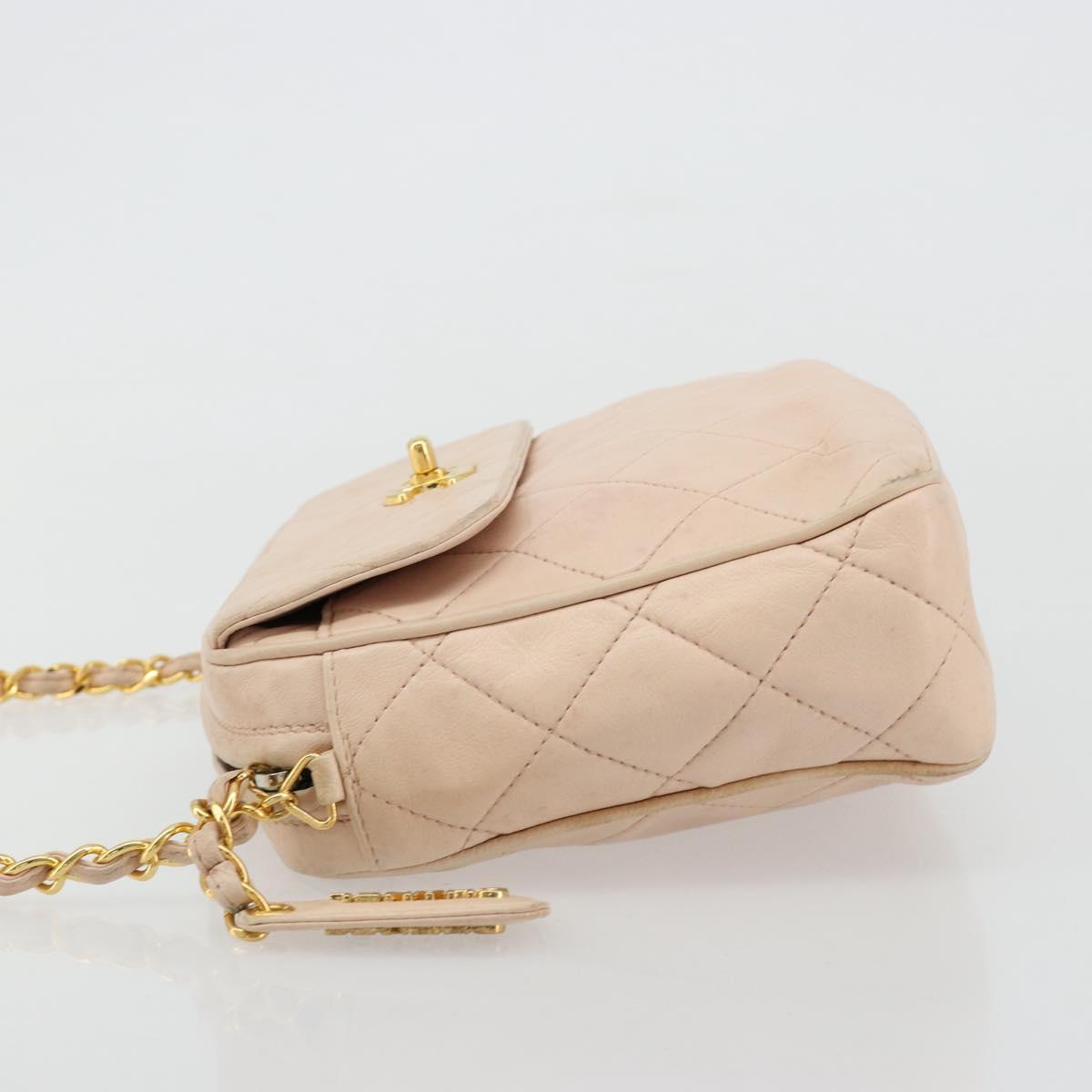 CHANEL Matelasse Chain Shoulder Bag Lamb Skin Pink Gold CC Auth 181663A