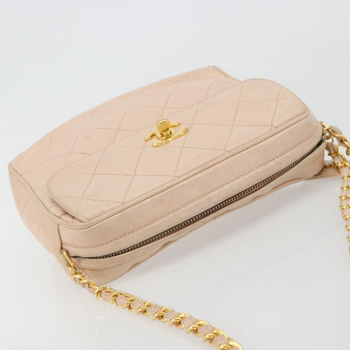 CHANEL Matelasse Chain Shoulder Bag Lamb Skin Pink Gold CC Auth 181663A