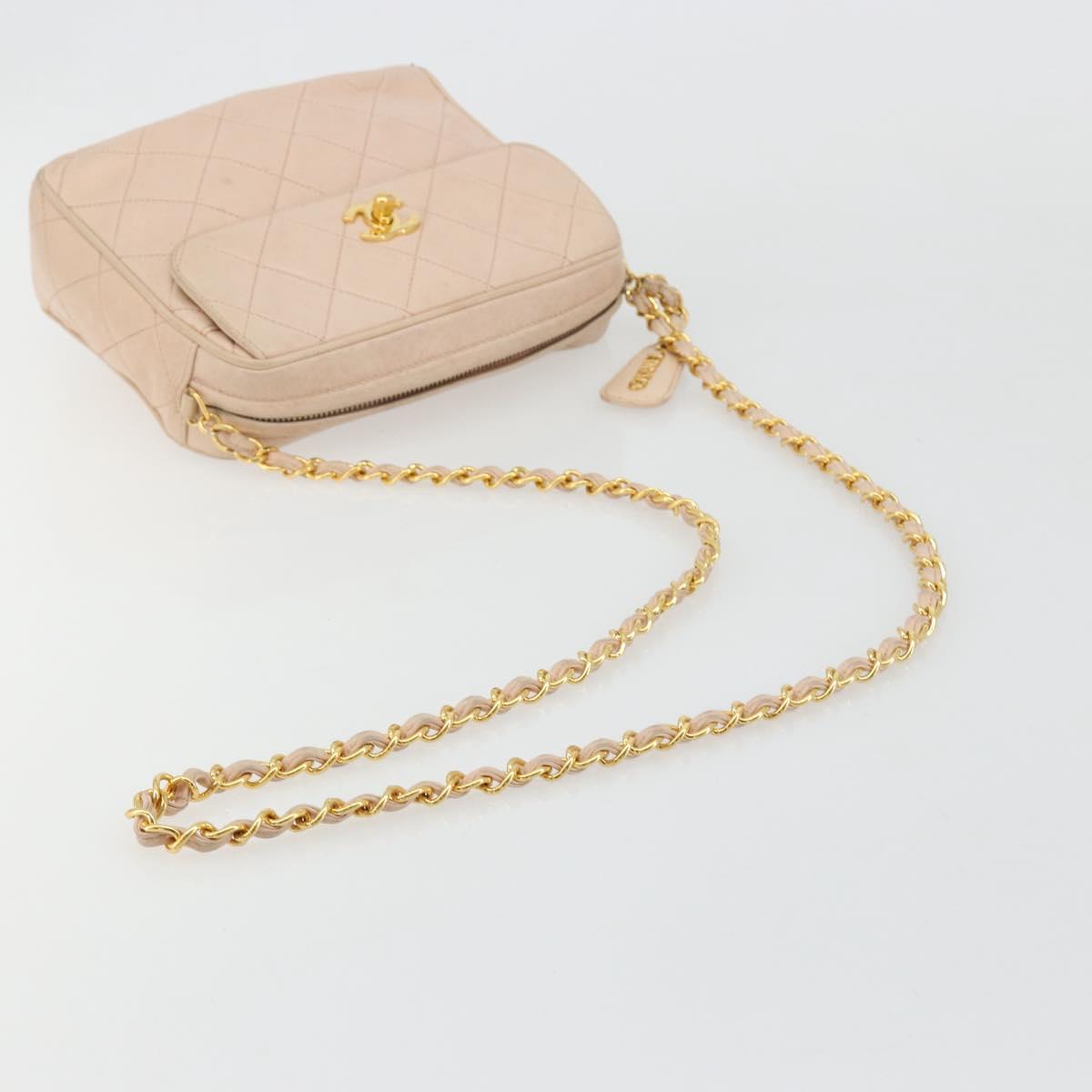 CHANEL Matelasse Chain Shoulder Bag Lamb Skin Pink Gold CC Auth 181663A