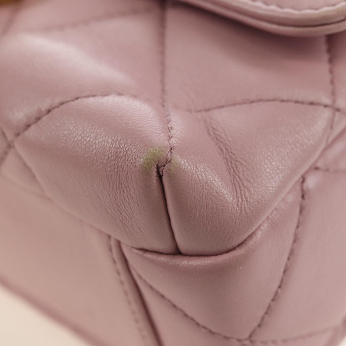 CHANEL Chain Mini Matelasse 18 Bag Lamb Skin Pink Gold CC Auth 181669SAM