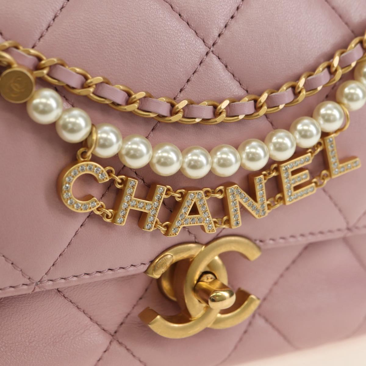CHANEL Chain Mini Matelasse 18 Bag Lamb Skin Pink Gold CC Auth 181669SAM