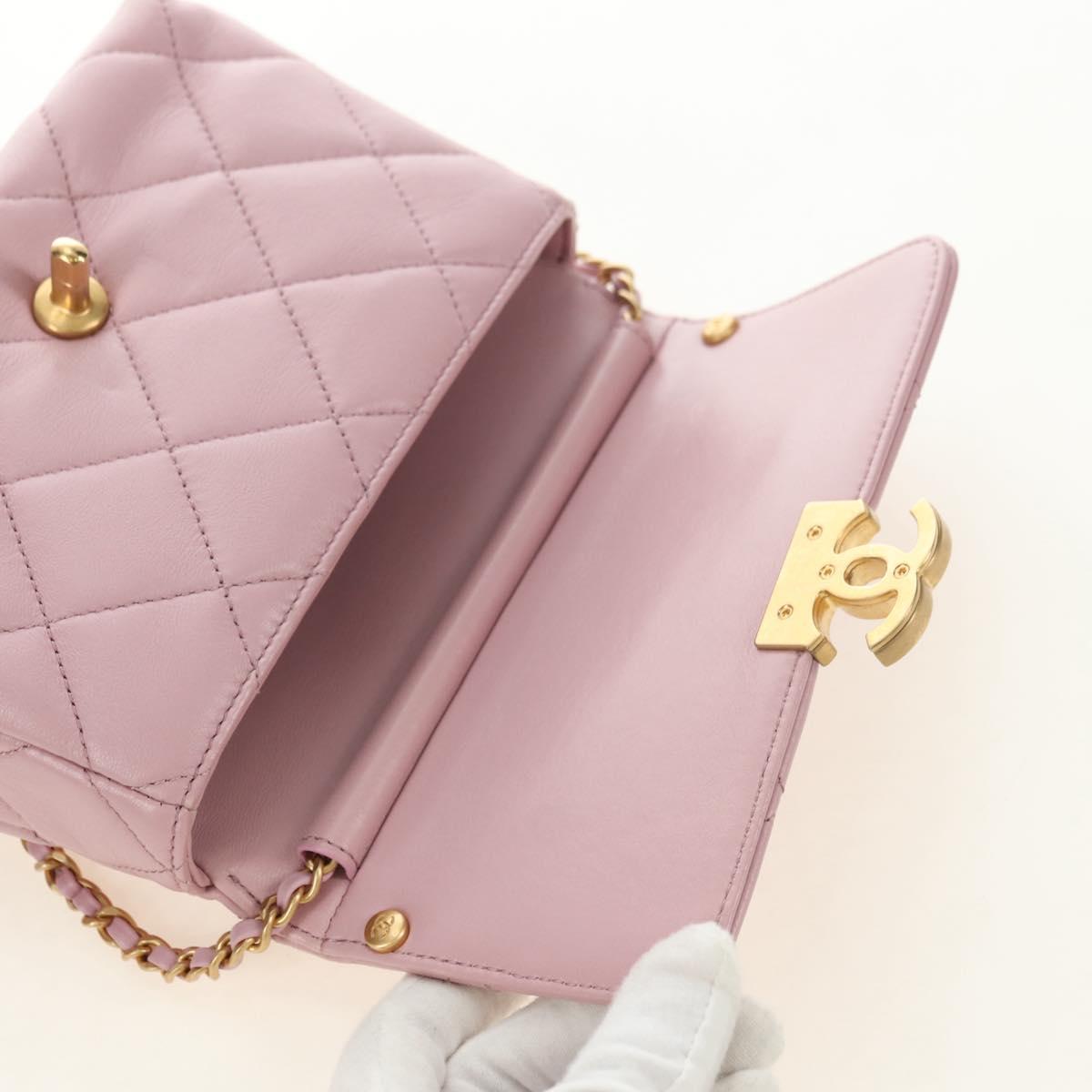 CHANEL Chain Mini Matelasse 18 Bag Lamb Skin Pink Gold CC Auth 181669SAM