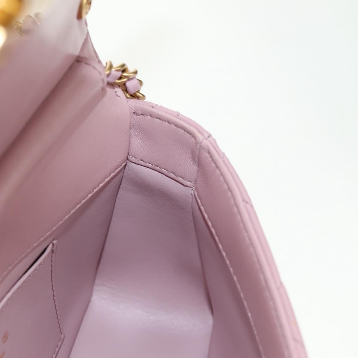 CHANEL Chain Mini Matelasse 18 Bag Lamb Skin Pink Gold CC Auth 181669SAM